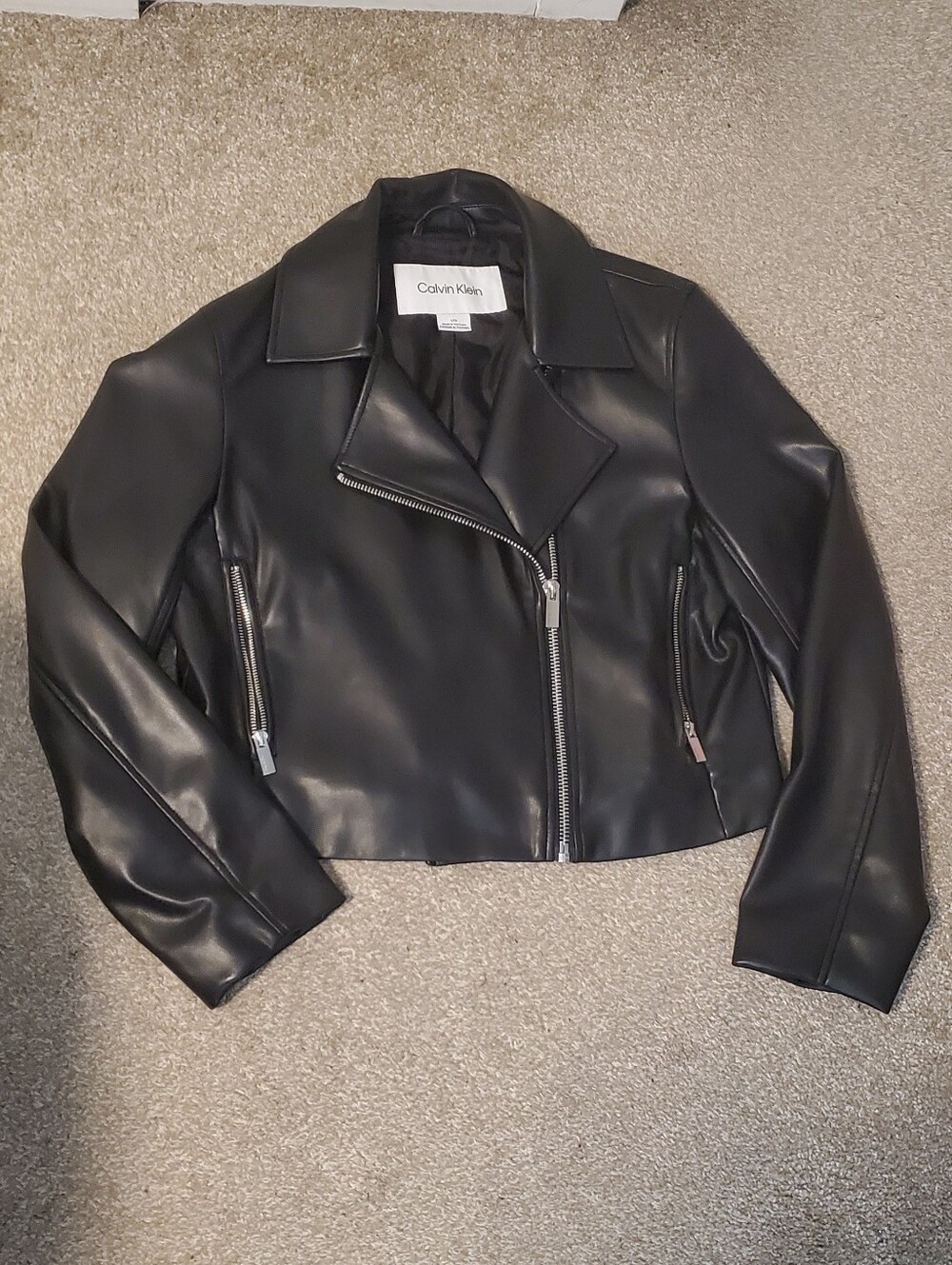 Calvin Klein Black Faux Leather Asymmetrical Zip Jacket